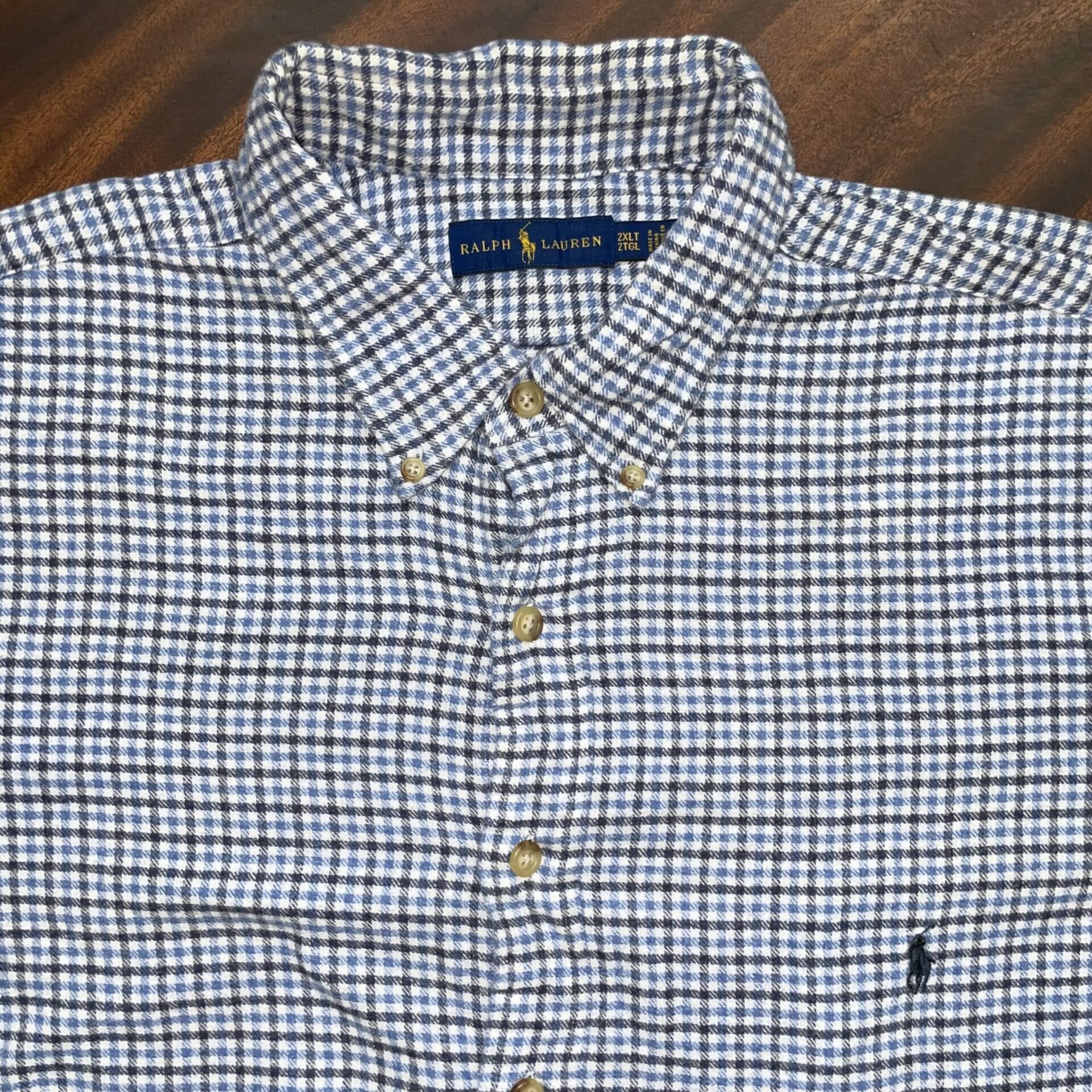 Thick Wool Checker Blue Ralph Lauren Oxford Shirt