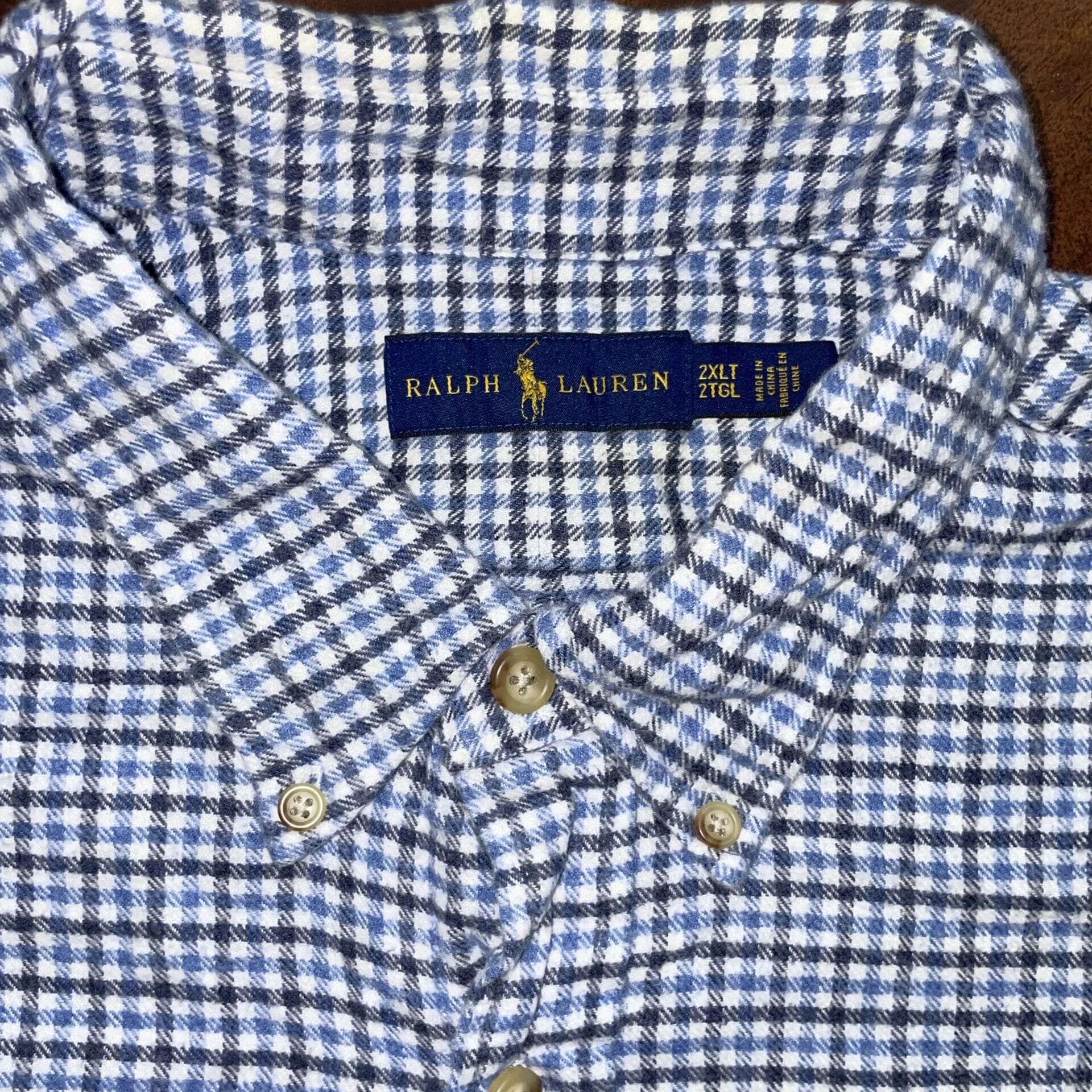 Thick Wool Checker Blue Ralph Lauren Oxford Shirt