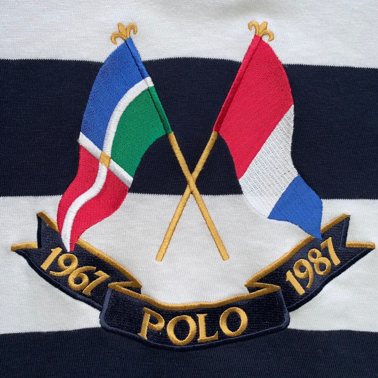 Cross Flag Navy Striped Polo