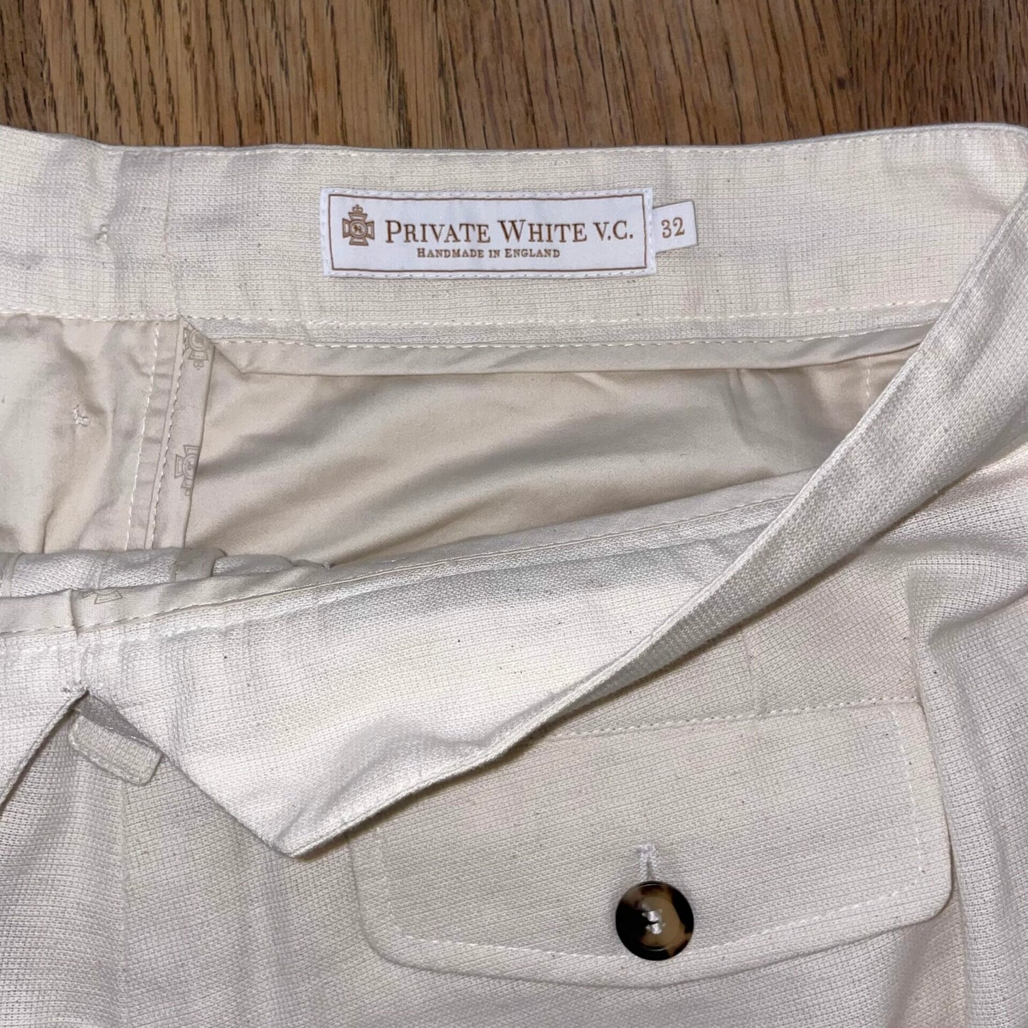 Private White VC Cream Cotton Trousers