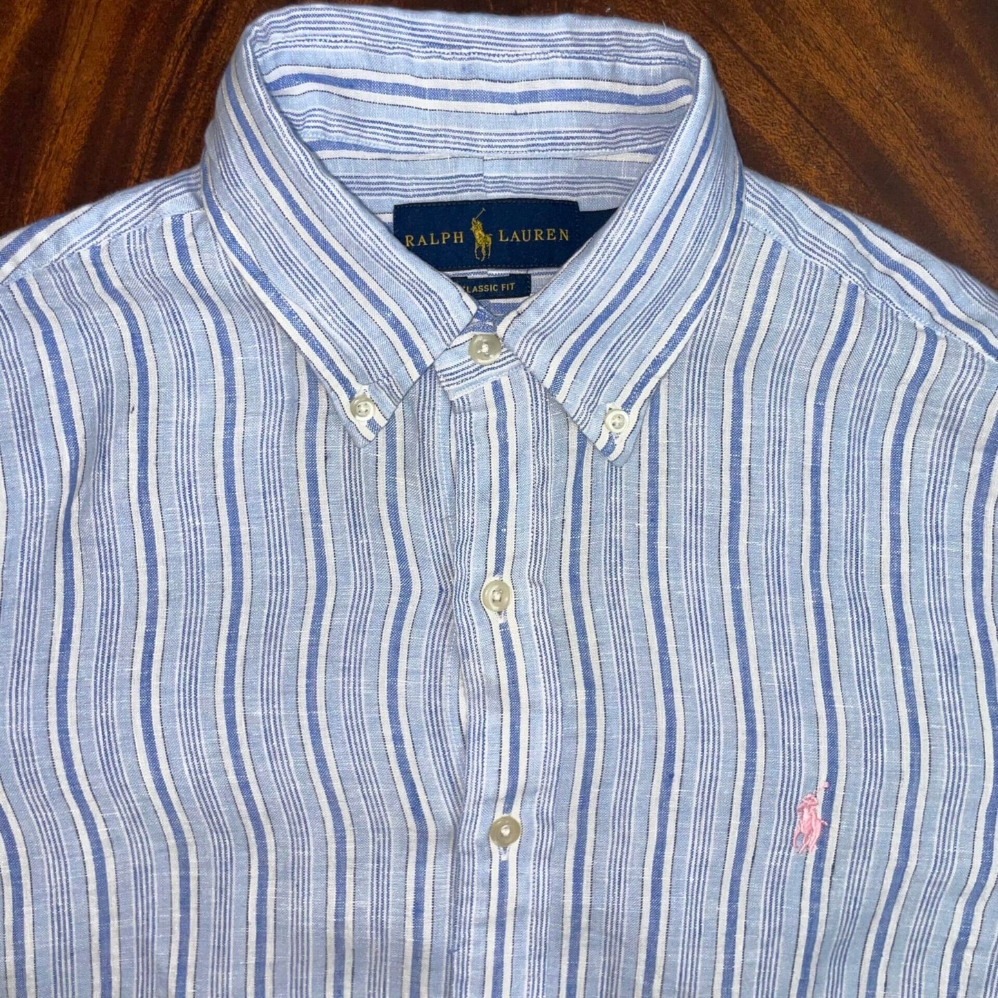 Blue Stripe Linen Polo Ralph Lauren Shirt