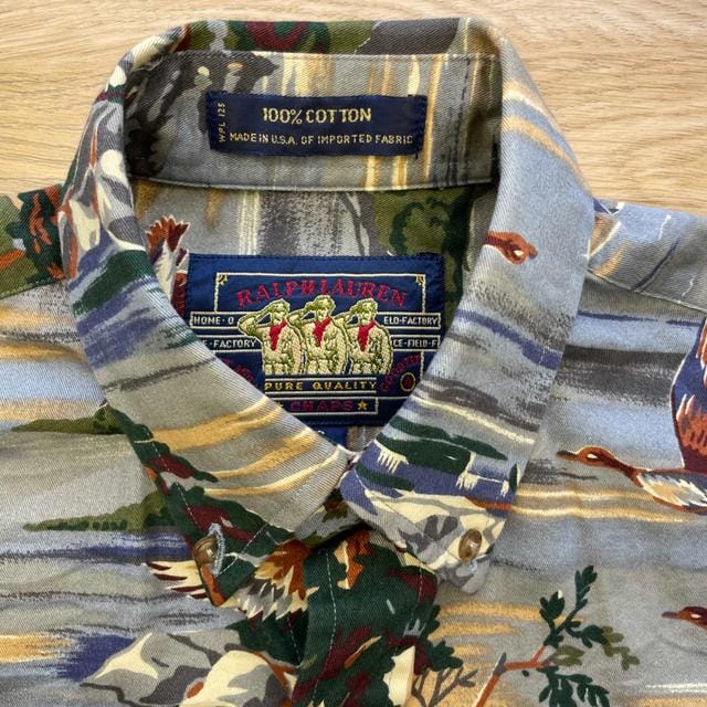 Vintage Ralph Lauren All Over Duck Hunt Print -  M Men's Green Grey