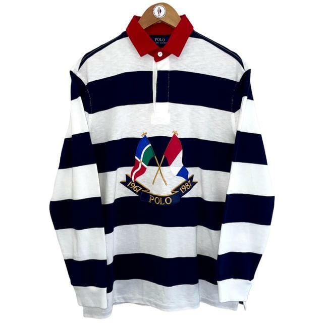 Rare Cross Flag Navy Striped Polo - S Men's