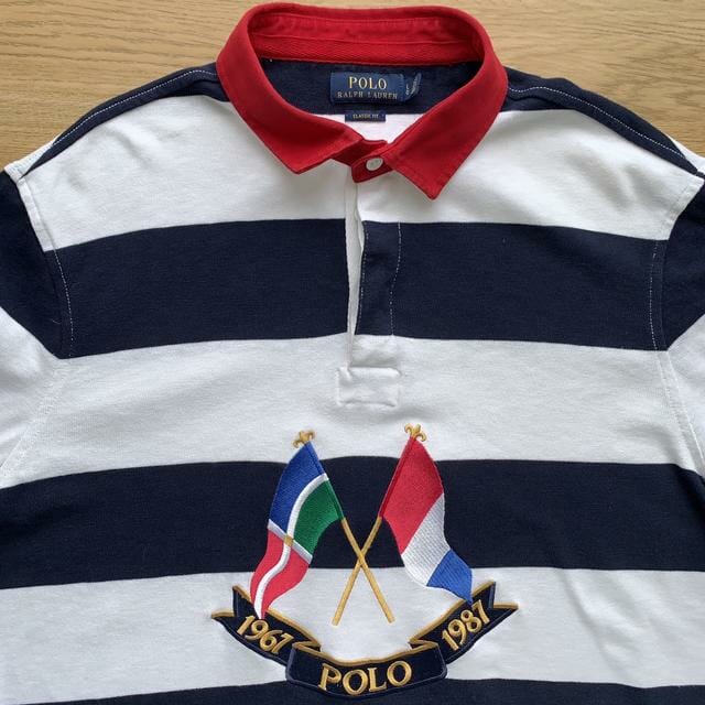 Rare Cross Flag Navy Striped Polo - S Men's