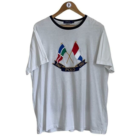 Polo Ralph Lauren White Cross Flag T-Shirt - L Men's Polo Shirt