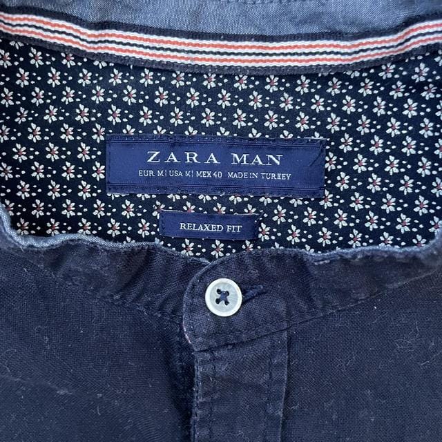 Navy Grandad collar shirt - M Men's Zara Dress Shirt