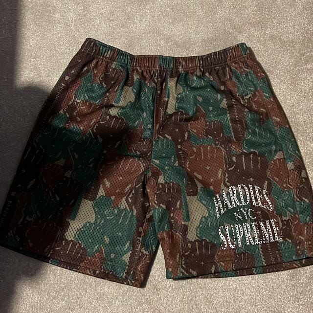 supreme x hardies nyc basketball shorts in camo -  M Men's Khaki Burgundy