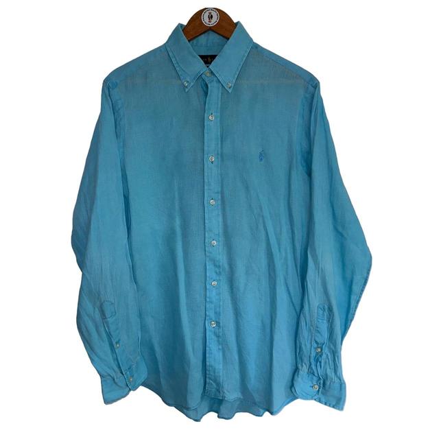 Polo Ralph Lauren Turquoise Linen Shirt, Size M Men's Casual Shirt Blue