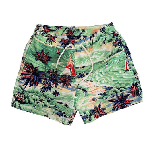 Polo Ralph Lauren Beach-Print Drawstring Swim Shorts, Hawaiian, Size M Men's