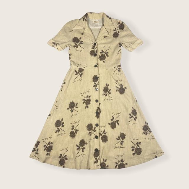 Gorgeous beige floral pinafore button up dress - 8 Women's Tan Brown