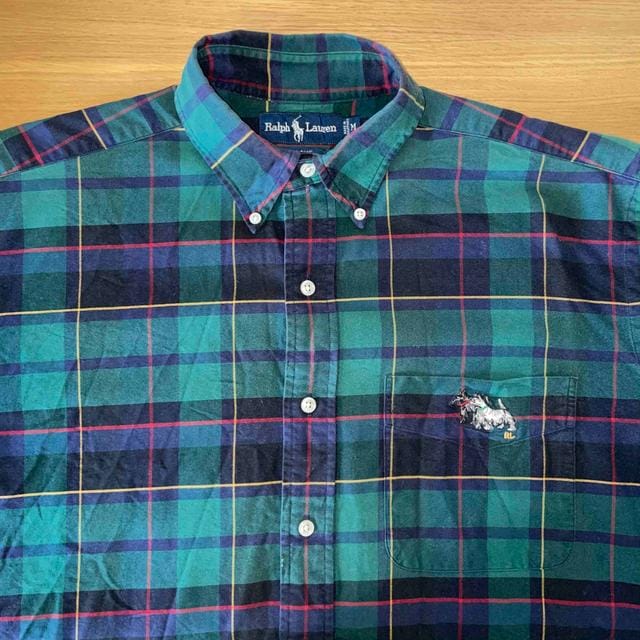 Vintage Scotty Dog Green Tartan Shirt -  M Men's Casual Shirt Navy