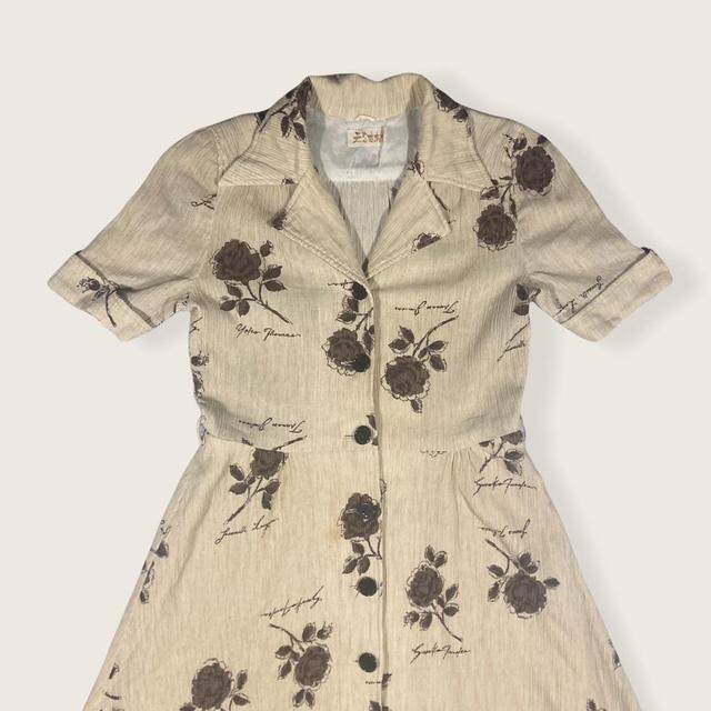 Gorgeous beige floral pinafore button up dress - 8 Women's Tan Brown