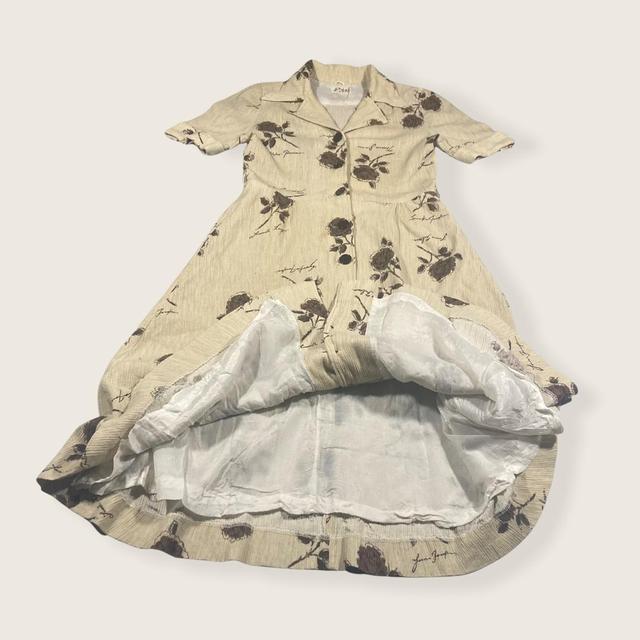 Gorgeous beige floral pinafore button up dress - 8 Women's Tan Brown