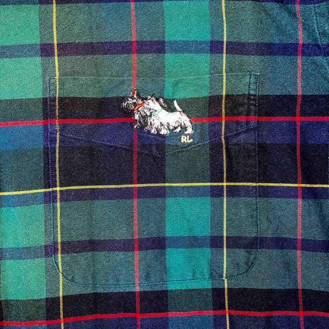 Vintage Scotty Dog Green Tartan Shirt -  M Men's Casual Shirt Navy