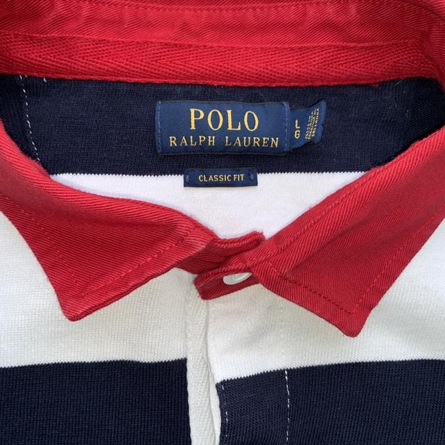 Rare Cross Flag Navy Striped Polo -  S Men's Polo Ralph Lauren Rugby Jersey Red