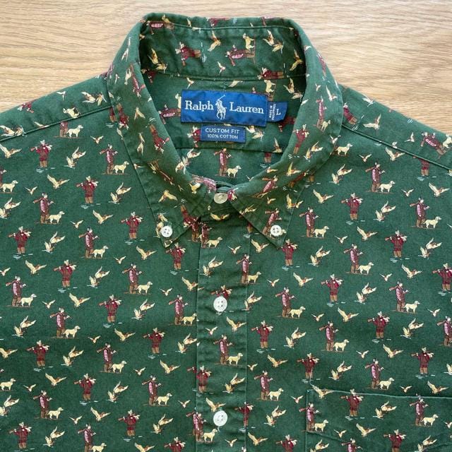 Vintage Ralph Lauren Green All Over Duck Hunt Print -  L Men's