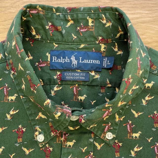 Vintage Ralph Lauren Green All Over Duck Hunt Print -  L Men's