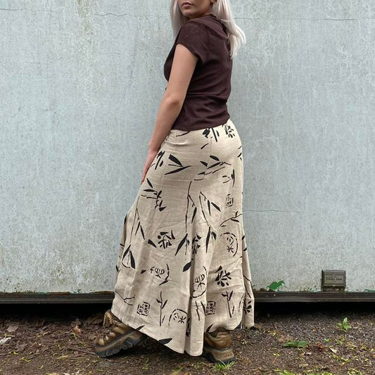 Beautiful Joyce Ridings long Japanese bamboo all over print beige skirt