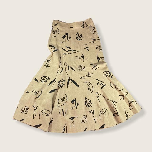 Beautiful Joyce Ridings long Japanese bamboo all over print beige skirt