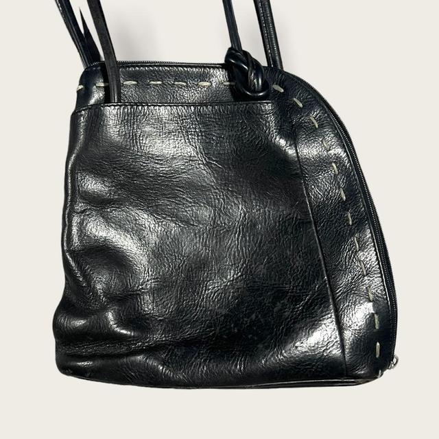 Leather shoulder bag with contrast stitching - One size Women's Black