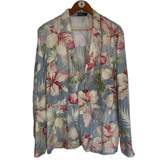 Vintage Polo Ralph Lauren Floral Linen Blazer, Custom Fit, Size 40R - M Men's