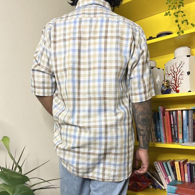 Y2k short sleeve check shirt - L Men's Casual Shirt White Blue