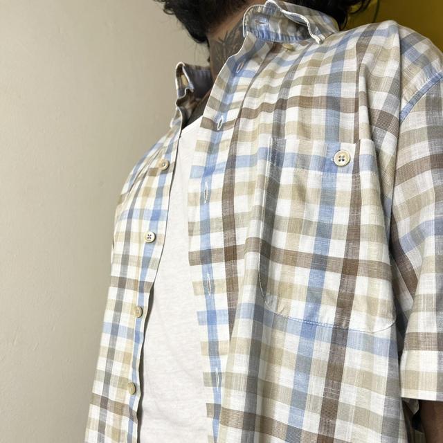 Y2k short sleeve check shirt - L Men's Casual Shirt White Blue