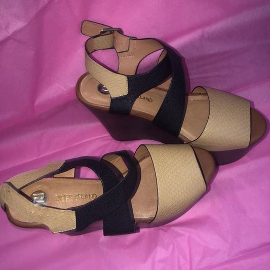 River Island Platfrom Wedge Heels - Brown, nude / beige and black - UK size 4 never worn - £50 on the label BRAND NEW STILL HAVE STICKER