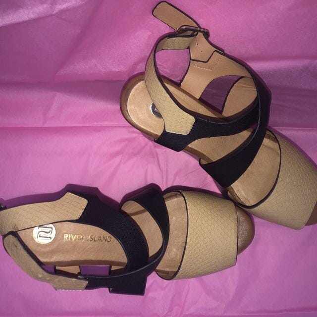 River Island Platfrom Wedge Heels - Brown, nude / beige and black - UK size 4 never worn - £50 on the label BRAND NEW STILL HAVE STICKER