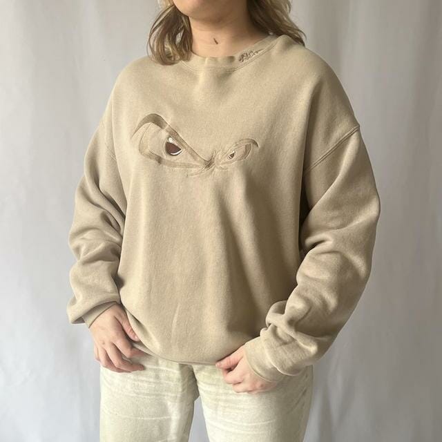 Beige No Fear eyes embroidered logo sweatshirt - L Men's Sweatshirts