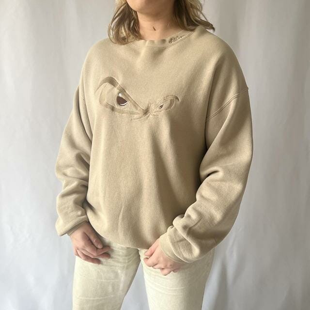 Beige No Fear eyes embroidered logo sweatshirt - L Men's Sweatshirts