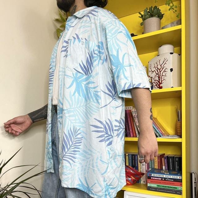 Vintage 90s surf pattern shirt - XXL Men's Casual Shirt Blue Navy