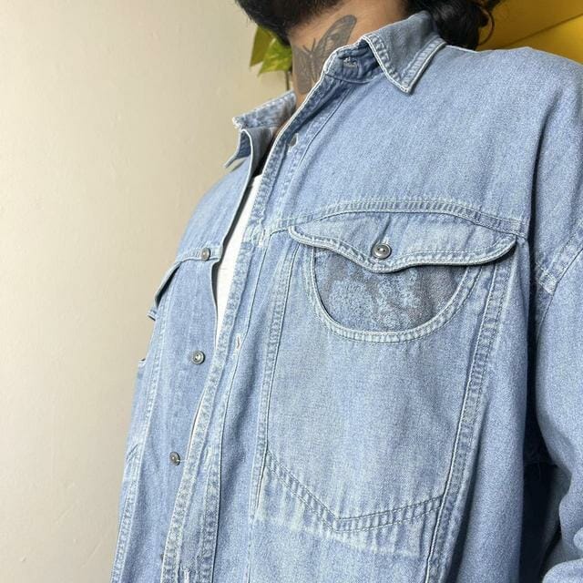 Vintage 90s denim long sleeve shirt - XL Men's Casual Shirt Blue