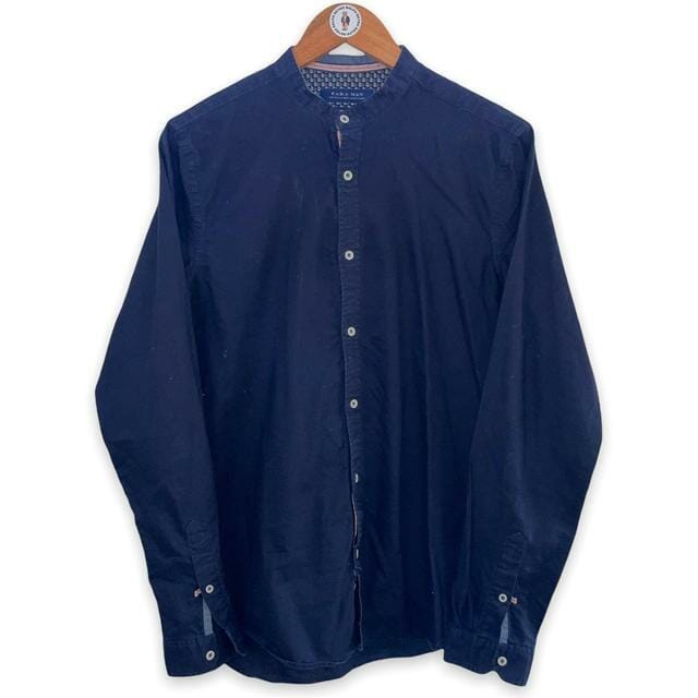 Navy Grandad collar shirt - MMen's Zara Dress Shirt