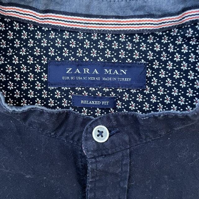 Navy Grandad collar shirt - MMen's Zara Dress Shirt