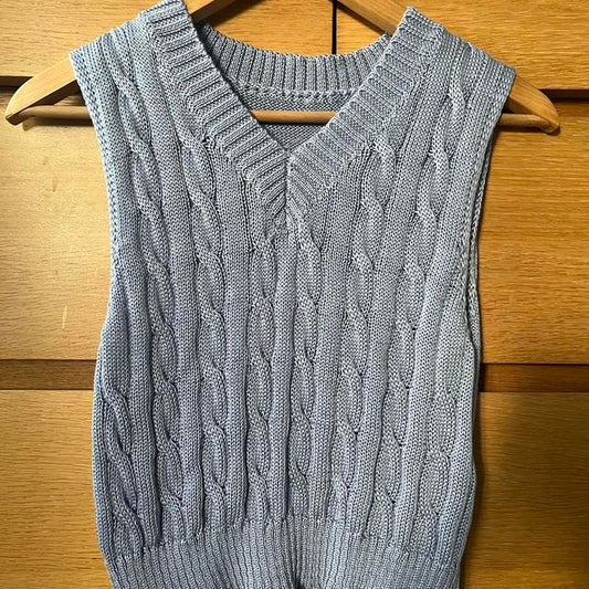 Small Blue Cable Knitted Sweater Vest - Size 4 Women's