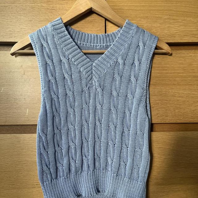 Small Blue Cable Knitted Sweater Vest - Size 4 Women's