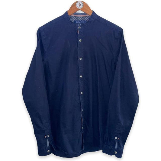 Navy Grandad collar shirt - M Men's Zara Dress Shirt