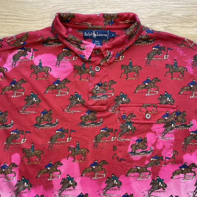 Very Rare 🐎  Polo Ralph Lauren Red Polo Scene Tie Die Cotton Shirt -  M Men's