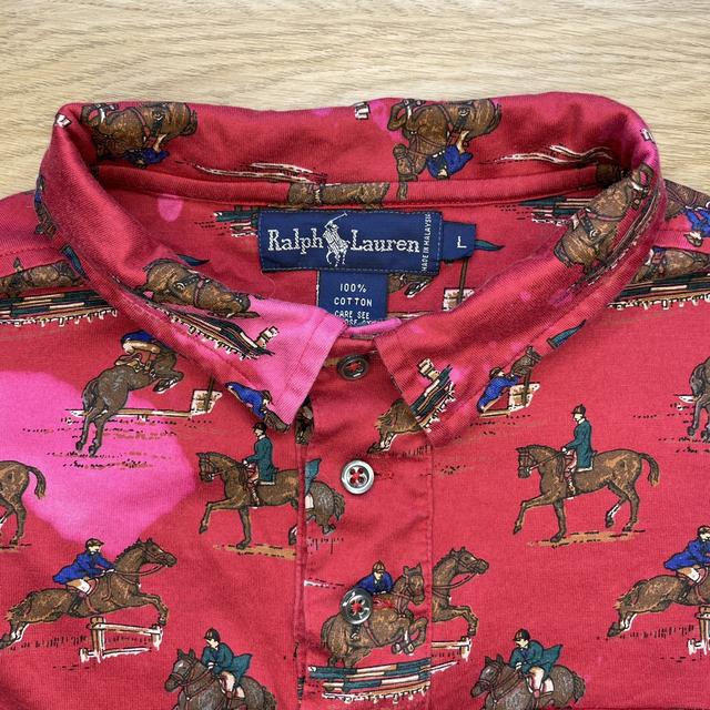 Very Rare 🐎  Polo Ralph Lauren Red Polo Scene Tie Die Cotton Shirt -  M Men's