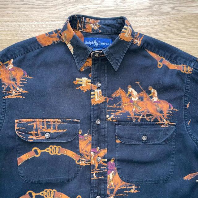 Very Rare 🐎  Polo Ralph Lauren Navy Equestrian Scene Shirt -  S Men's