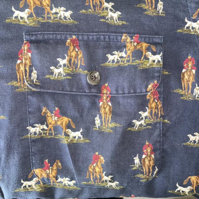 Very Rare 🐎  Polo Ralph Lauren Navy Fox Hunt Scene Shirt -  M Men's