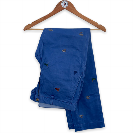 Blue Nautical Flag Print Chino Trousers