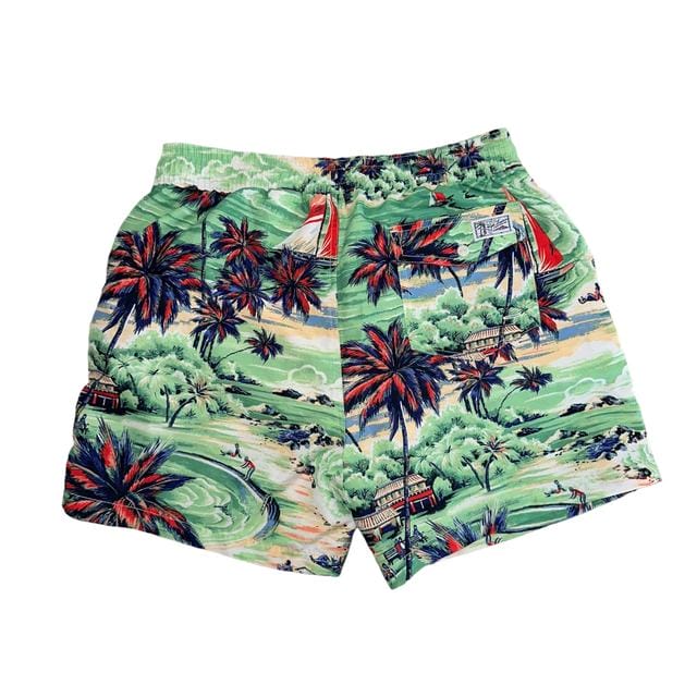 Polo Ralph Lauren Beach-Print Drawstring Swim Shorts, Hawaiian, Size M Men's