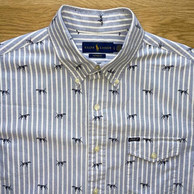 Very Rare Polo Ralph Lauren Dog Print Cotton Shirt -  L Men's Polo Shirt Blue