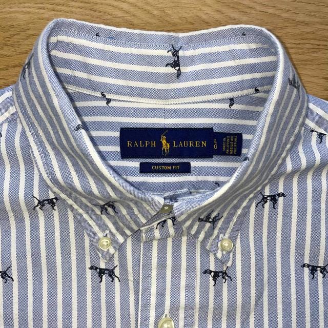 Very Rare Polo Ralph Lauren Dog Print Cotton Shirt -  L Men's Polo Shirt Blue