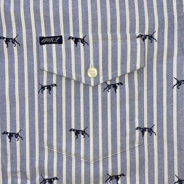 Very Rare Polo Ralph Lauren Dog Print Cotton Shirt -  L Men's Polo Shirt Blue